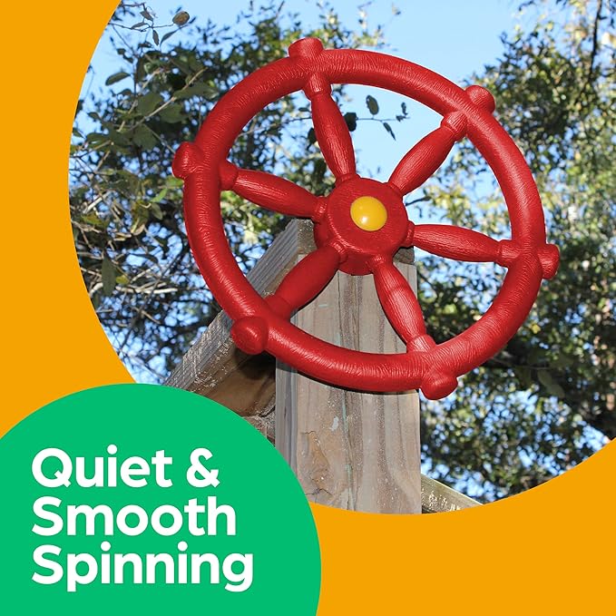 Jungle Gym Kingdom Swing Set Accessories - Pirate Ship Steering Wheel for Kids Outdoor Playhouse, Treehouse & Backyard Playset - Playground Equipment (Red)