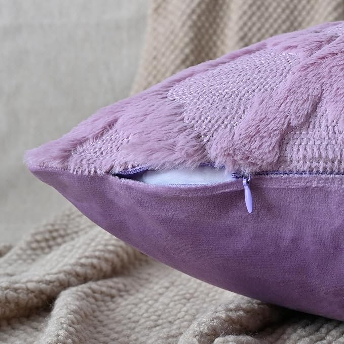 Set of 2 Soft Moroccan Throw Pillow Covers 20x20 Inch Plush Boho Decorative Pillow Cover Accent Cushion Case for Couch Sofa Bed, Purple