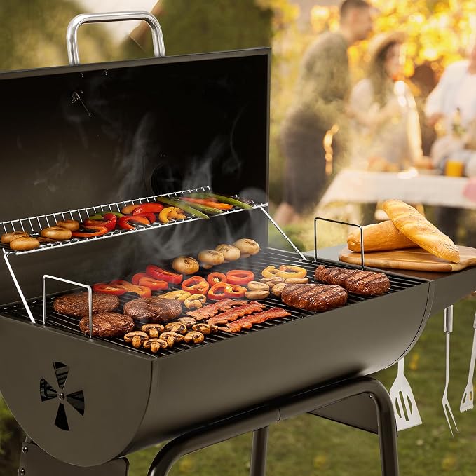 Royal Gourmet CC1830 28 Inch Barrel Charcoal Grill with Warming Rack | Outdoor BBQ Grill with 626 Sq. In. Grilling Space, Side Shelf, for Backyard, Patio and Parties, Black