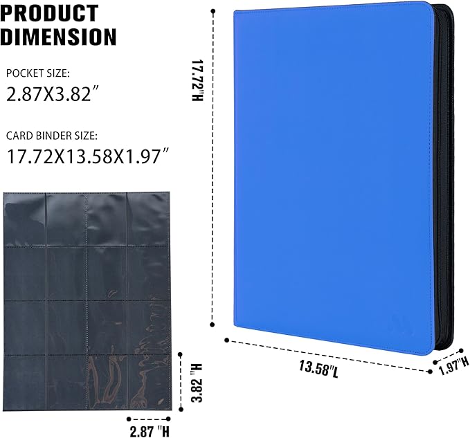 Card Binder 16 Pocket,Trading Card Binder Holds up to 1408 Cards with 44 Sleeves,Zipper Card Holder Album Compatible with TCG Card/Game Cards/Sports Card-Light blue
