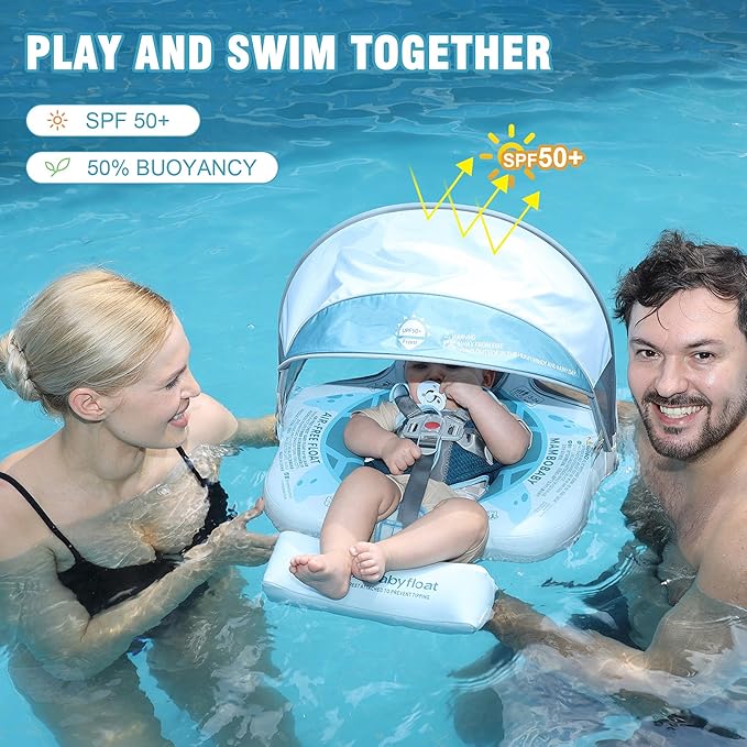 Baby Floats for Pool with Canopy Removable Sun Protection Canopy Mambobaby Float Non Inflatable Upgrade Add Tail Avoid Flip Waterproof Skin-Friendly Infant Swim Float 3-24 Months