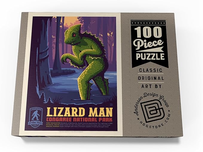 MyPuzzle Legends of The National Parks: Congaree's Lizard Man, Vintage Poster - Premium 100 Piece Jigsaw Puzzle for Adults