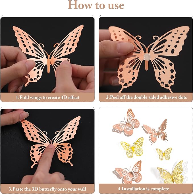 SAOROPEB 3D Butterfly Wall Decor, 48 Pcs 4 Styles 2 Color 3 Sizes, Removable Metallic Wall Sticker Room Mural Decals for Kids Bedroom Nursery Classroom Party Decoration (2 Color) | 4 Styles 2 Color 3 Sizes, Removable Metallic Wall Sticker Room Mural De...