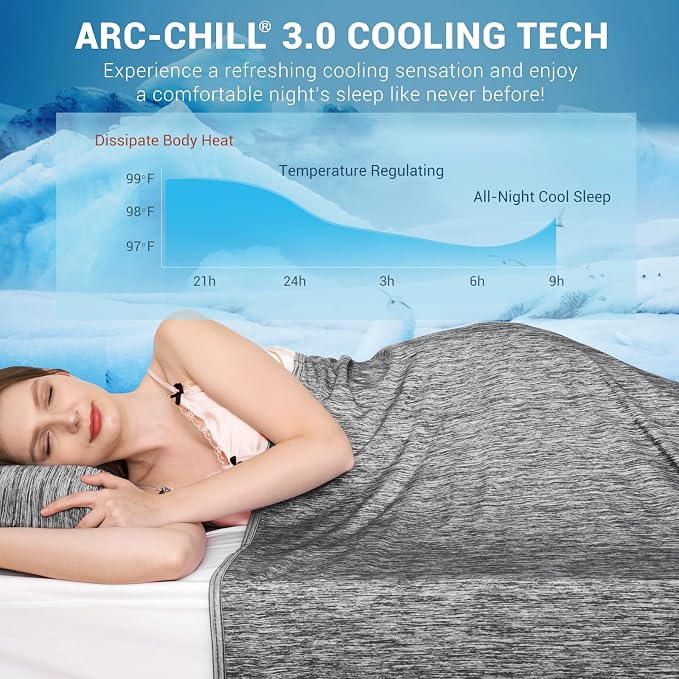 Elegear Revolutionary Arc-Chill® 3.0 Cooling Blanket for Hot Sleepers Black | Q-Max>0.5 Cooling Fabric, Absorbs Heat to Keep Body Cool, Lightweight Summer Blankets for Night Sweats & Menopause, 79"x86"