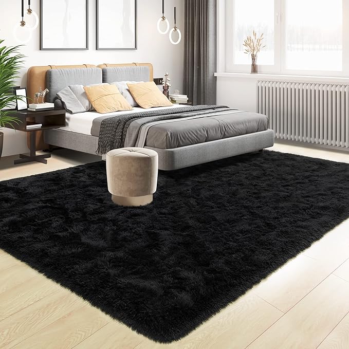 Tepook Area Rugs 7x10 for Living Room, Super Soft Fluffy Rugs for Bedroom, Modern Shaggy Rug Fuzzy Carpets for Kids, Plush Indoor Nursery Home Decor Rug with Non-Slip Bottom, Black