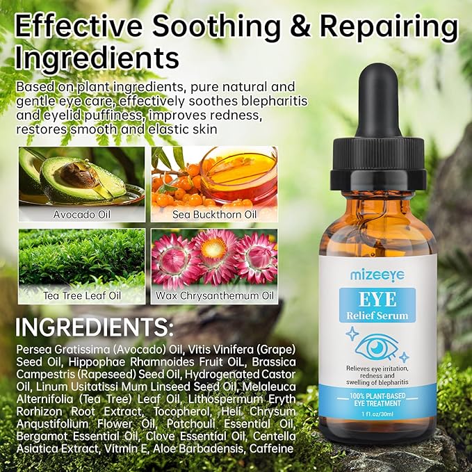 Eye Serum For Chalazion & Blepharitis, 30ML Chalazion Remover For Eyelid, Blepharitis Eyelid Serum With Avocado Oil, Sea Buckthorn Oil & Caffeine, Relieve Puffiness and Eye Fatigue
