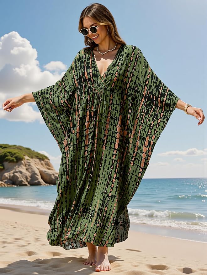 Mumu Dresses for Women Plus Size, Bohemian Kaftan Beach Cover Up Long Maxi Nightgown Soft Loungewear