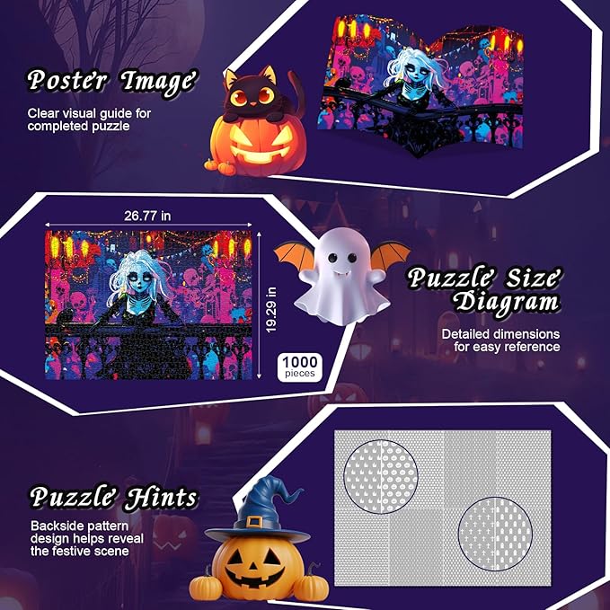 Puzzles 1000 Pieces for Adults,Horror Puzzles for Adults 2 Pack, Glow in The Dark - Skeleton Princess & Prince Jigsaw Puzzle, Spooky Night Scene Gift, 26.77x19.29 Inch