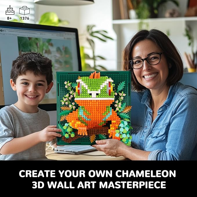Chameleon Animal 3D Wall Art Micro Mini Building Blocks Set, Unique Home Wall Decor or Table Display, No Compatible with Lego Set, Ideal Gift Toy for Adults Boys Girls (1376 PCS)