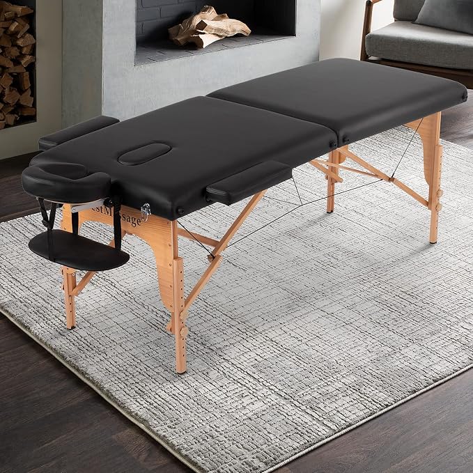 BestMassage Massage Bed Portable Massage Table 28 inch Wide Lash Bed Height Adjustable PU Leather 2 Folding with Oxford Bag for Spa Footmassage Facial CareSpa Tattoo