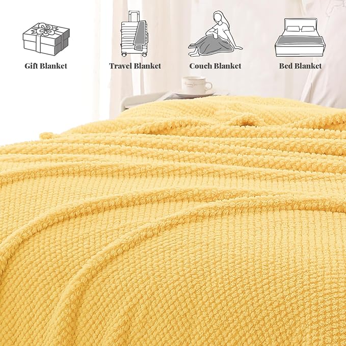 Whale Flotilla Soft Fleece Queen Size Bed Blanket, Yellow | 90x90 Inch, Suitable for Bed, Fluffy Fuzzy Jacquard Blankets for All Season, Lightweight and Cozy