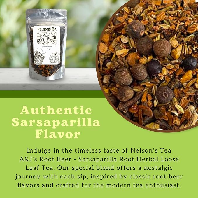 Nelson's Tea Really Root Beer - Sarsaparilla Root Herbal Loose Leaf Tea; Blend of Flavors like Sarsaparilla, Burdock, and More!