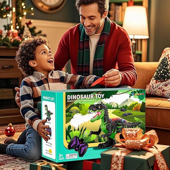 Remote Control Dinosaur Toys for Kids 3-5 5-7 8-12, RC Walking T-Rex Dinosaur Robot Toy with Water Mist Spray, Lights and Sounds, Rechargeable Battery, 3 4 5 6 7 8 Years Old Boy Girl Birthday Gift