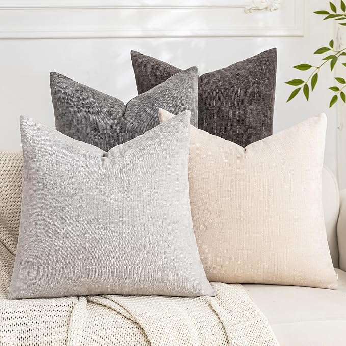 Set of 4 Soft Textured Decorative Throw Pillow Covers 12x20 Inch Cozy Farmhouse Cushion Cover Square Accent Pillow Cases for Bed Couch Sofa Living Room, Grey Series