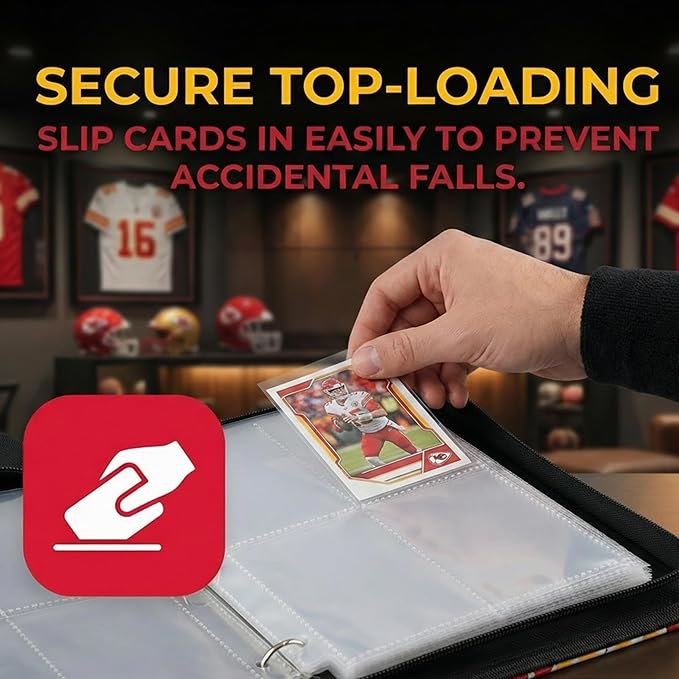 HBK Football Card Binder 400 Pockets Trading Card Holder 3-Ring Sports Album 50 Pages PU Leather Waterproof Case for Standard Cards Red Yellow