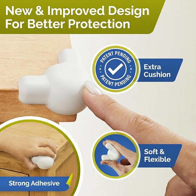 Silicone Corner Protectors for Baby Proofing – Soft Adhesive Corner Guards for Tables & Furniture, Child Safety Edge & Corner Bumpers. Protects Toddlers from Sharp Edges (12 Pack/White)