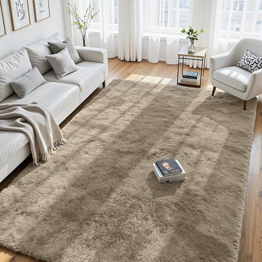 6x9 Area Rug for Living Room, Ultra Soft Fluffy Grey Camel Rugs for Bedroom, Non Slip Large Shag Carpet, Fuzzy Plush Nursery Rug, Thick Washable Indoor Floor Carpets for Kids Office Dorm Home Decor