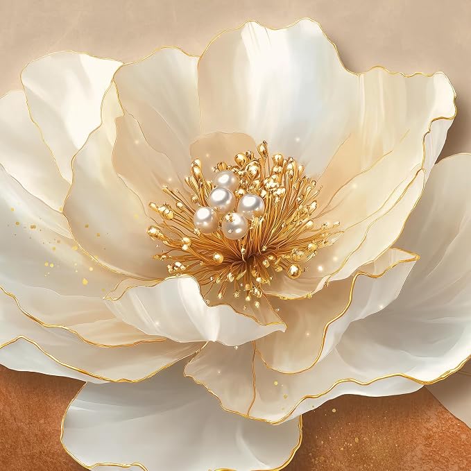 Extra Large Framed Modern Elegant Gold Floral Wall Art for Living Room, 3 Piece Bright Style Art Prints Paintings Artwork for Walls, Gold Frame Luxury Pictures for Hallway Stair Office Wall Decor