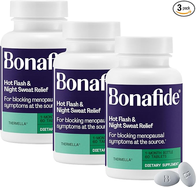 Bonafide Targeted Menopause Support for Hot Flash & Night Sweat Relief Thermella – Hormone-Free, Clinically Studied Formula with a Blend of Curcumin, Green Tea & Spirulina Extracts — 3-Month Supply