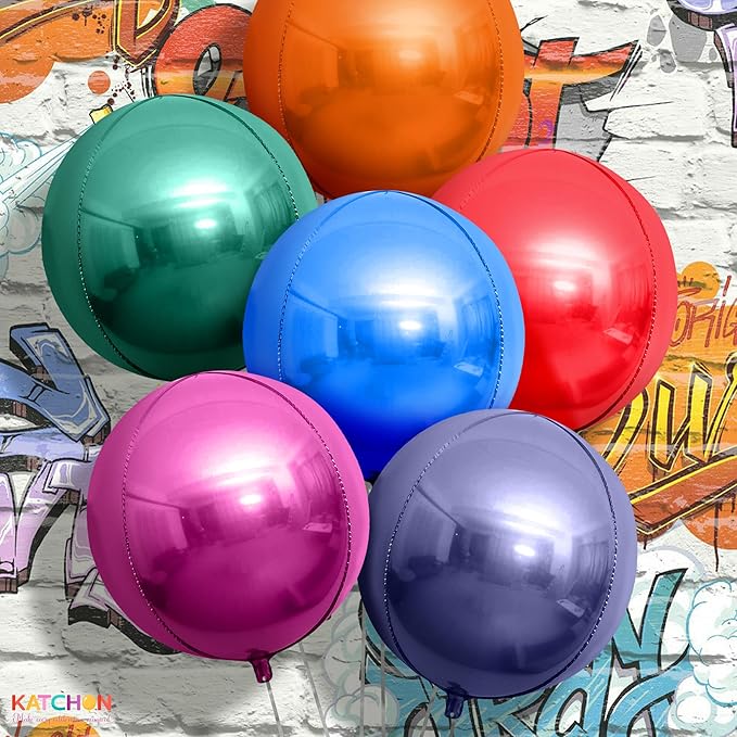 KatchOn, Multicolor 4D Foil Balloons, 22 Inch – Pack of 6 | Round Foil Balloons for Christmas Decorations, Wedding, Birthday Party, Baby Shower Decorations, Winter Party, New Year Décor