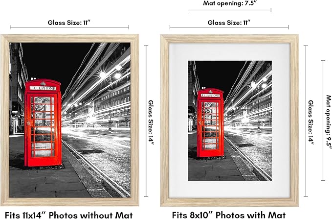 Americanflat 11x14 Picture Frame - Matted to 8x10 - Natural Oak | Engineered Wood construction, Shatter-resistant glass, hangs vertical or horizontal, sawtooth hangers included