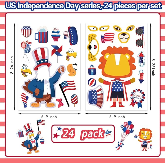 4th of July Sticker Make-a-face Stickers Patriotic Crafts Stickers for Kids, Independence Day Make Your Own Stickers, Fourth of July American Birthday, USA Clasroom Decoration, Memorial Day