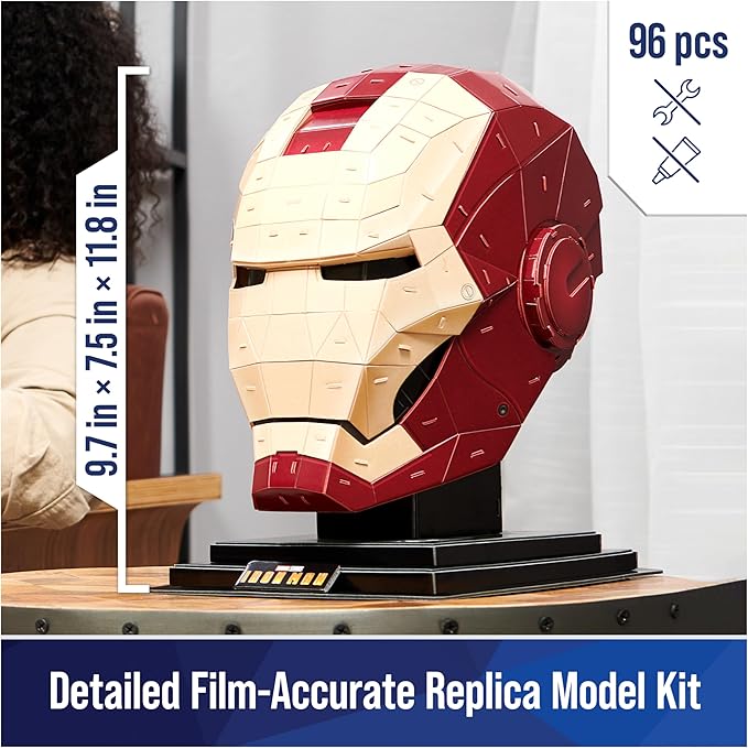 4D Build, Marvel Iron Man 3D Puzzle Model Kit with Stand 96 Pcs | Iron Man Helmet Desk Decor | Building Toys | 3D Puzzles for Adults & Teens 12+