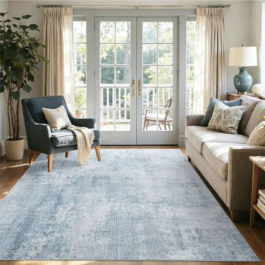 4x6 Ft Area Rugs for Living Room, Soft Non-Slip Washable Rugs Modern Abstract Pattern Carpet for Bedroom Indoor Floor Nursery Home Decor (Blue)