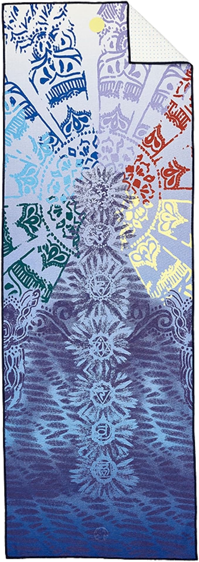 Manduka Yogitoes Hot Yoga Mat Towel - 71" | Moisture Activated Grip | Patented Silicone Nubs | Highly Absorbent, Durable & Easy Care | Made from Recycled Materials | 71 x 24 Inches | Chakra Print Blue