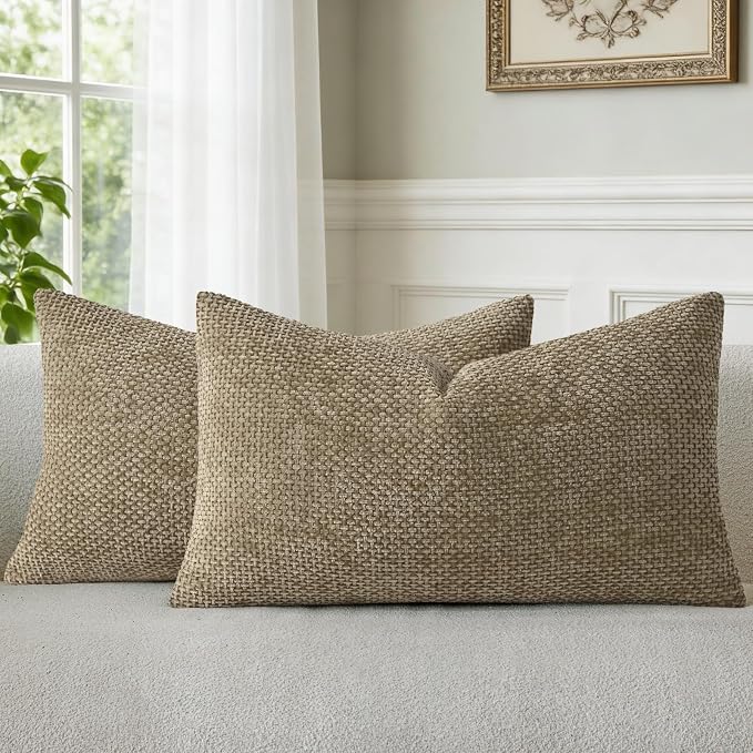 a moment Brown Chenille Throw Pillow Covers 12x20 Inch Pack of 2 Modern Decorative Throw Pillow Covers Farmhouse Cross Covers Home Decor for Sofa Bedroom Living Room
