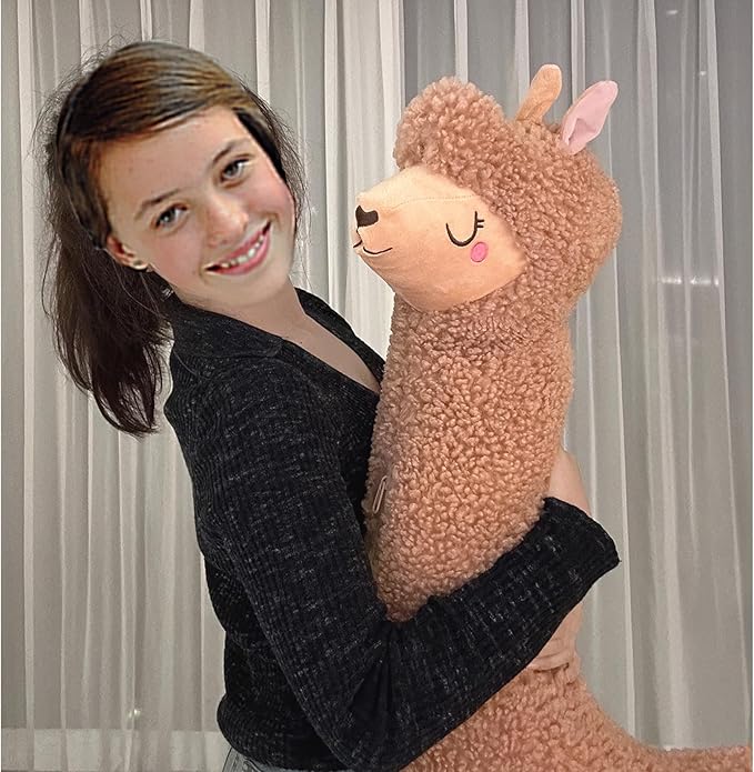 Hofun4U Llama Plush Pillow, 51 Inch Alpaca Plush Long Body Pillow, Alpaca Stuffed Animal, Christmas Holiday Birthday Gift (Brown)