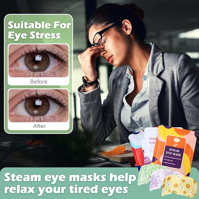 96 Packs Steam Eye Mask Disposable Self Heating Eye Mask for Dry Eyes Spa Warm Sleep for Home Office Travel Eyestrain Relieve