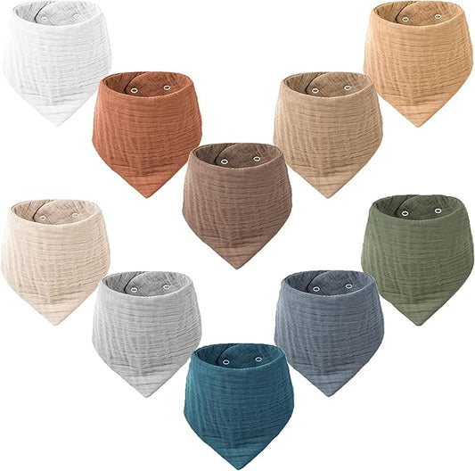 Konssy Muslin Baby Bibs 10 Pack Baby Bandana Drool Bibs 100% Cotton for Unisex Boys Girls