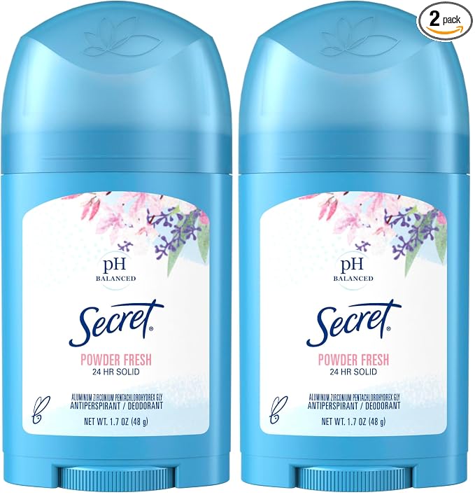 Secret Solid Antiperspirant and Deodorant Shower, Powder Fresh, 1.7 Ounce (Pack of 2)