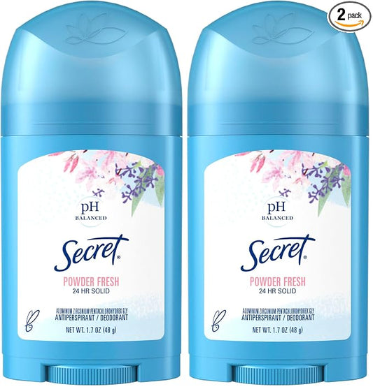 Secret Solid Antiperspirant and Deodorant Shower, Powder Fresh, 1.7 Ounce (Pack of 2)