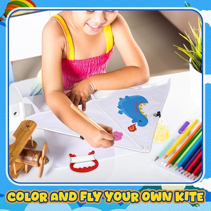 Syhood 64 Pcs DIY Kites for Toddler Kids Making Kit 20 Inch Summer Decorating Coloring Kites with String Making Craft Kits for Outdoor Game and Activities