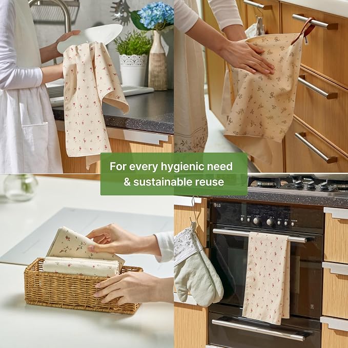 Korean Sochang Cotton Muslin Kitchen Towels, Set of 2 (Peony) | Made with Korea's traditional Sochang muslin, softens & tightens with each wash, Oeko-Tex certified print, bleach-free