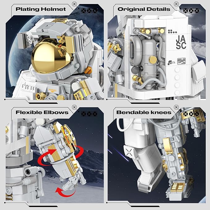 Space Astronaut Building Block for Boy 12+, Astronaut Building Block Set Flexible Space Explorer Toy with Display Stand, Cool Spaceman Building Set for Adults, 966Pcs