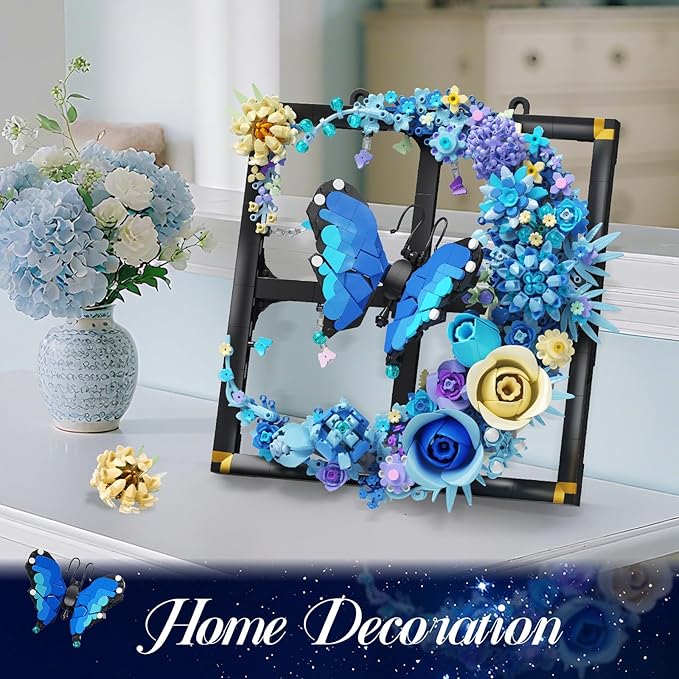 Moon Flower Building Set with Lights, 1141 PCS Wall Botanical Flowers Building Block Kit with Butterfly, Floral Plant Collection Office Home Decor, Gift for Her Adults Women Boys Girls 12+
