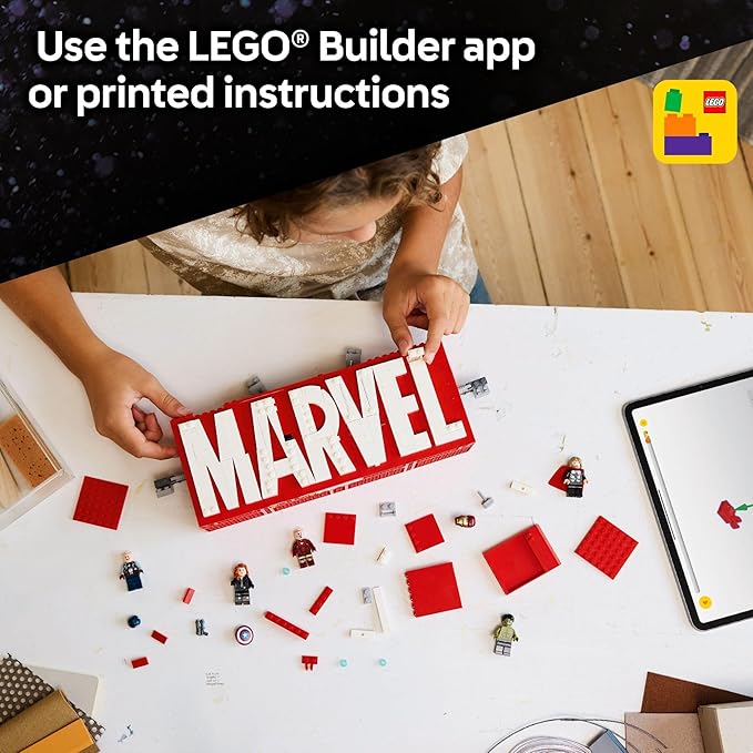 LEGO Marvel: Marvel Logo & Minifigures Building Toy - Marvel Collectible Set for Kids, Boys and Girls, Ages 12+ - Model Kit with 5 Minifigures - Gift Idea for Birthday - 76313