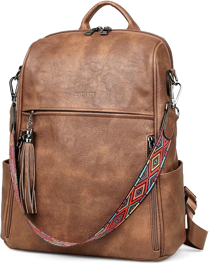 FADEON Leather Backpack Purse for Women Designer Travel Backpack Purses PU Fashion Ladies Shoulder Bag with Tassel
