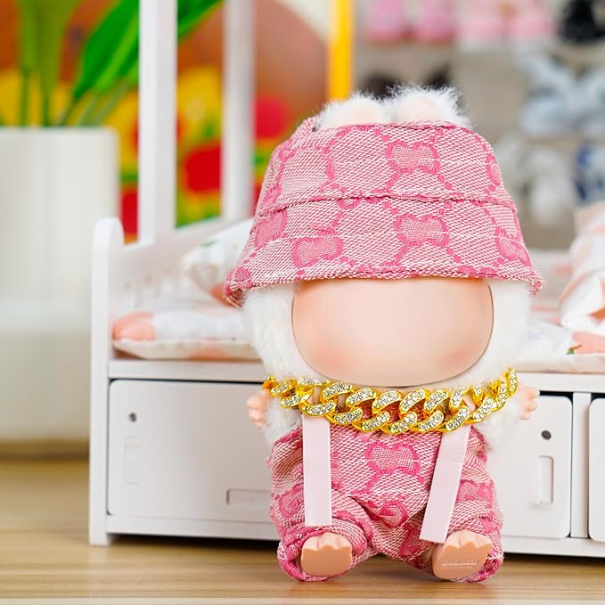 3 Piece 17cm Doll Clothes and Accessories Outfit - Elegant Hat, Necklace & Overalls, Fashionable Doll Dress Up Set
