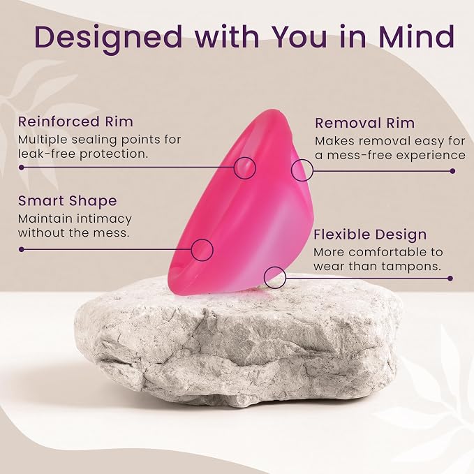 Ecoblossom Reusable Menstrual Disc - Menstrual Cup - Soft Period Disc for Women Designed with Tab, Medical-Grade Silicone Period Cup (Small - Magenta)