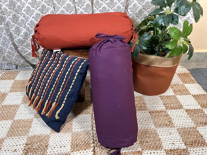Cylindrical Pillow Bolster Cover Cervical Neck Roll Cotton Pillowcase with Drawstring Closure Neck Cushion Cover 6" x 18" (15 x 45 cm) Rust