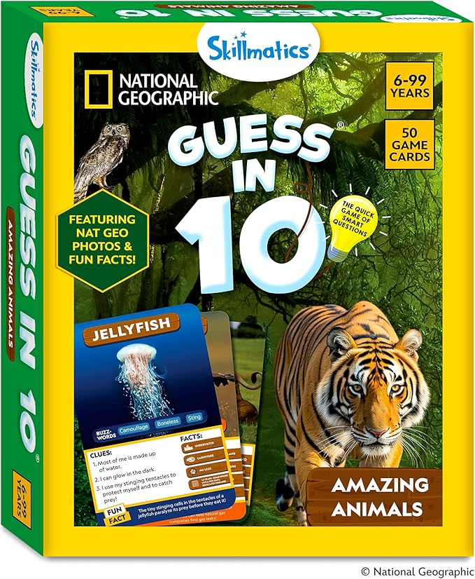 Skillmatics Guess in 10 National Geographic Animals, Educational Card Game for Kids & Families, Animal Trivia & Travel Game, Gifts for Ages 6, 7, 8, 9 and Up
