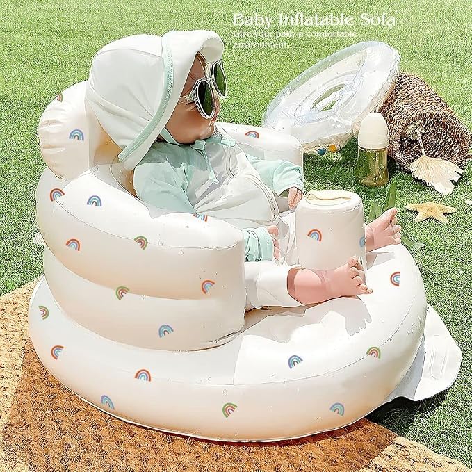 AirSwim Inflatable Baby Chair, Baby Inflatable Seat for Babies 3 Months and Up Summer Inflatable Baby Seat for Sitting Up, Blow Up Baby Floor Seat with Built in Air Pump, Rainbow