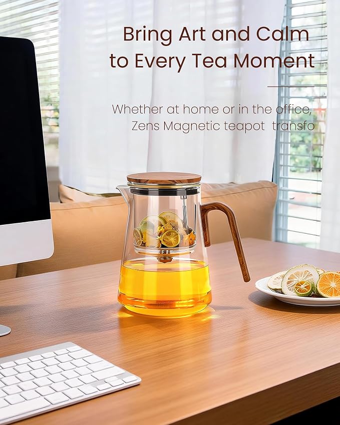 ZENS Magnetic Tea Pot, Enchanted Magic Glass Teapot with Infuser for Loose Leaf Tea Steeper, Mess-Free Magnetic Tea Maker Tea Diffusers for Herbal Tea Lovers Ideal Gifts, 34oz (1000 ml)
