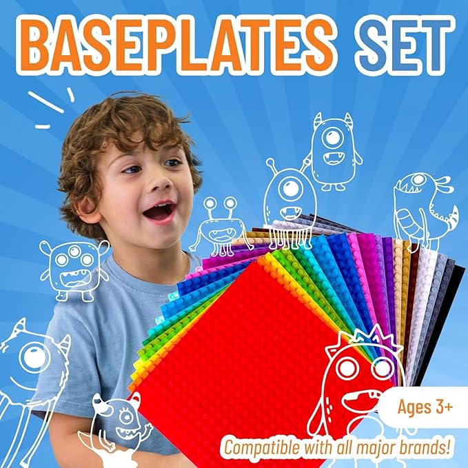 Strictly Briks Classic Stackable Brick Base Plates - Compatible with Lego Building Bricks - 24 Pack 6 x 6-Inch Multicolor - 20 x 20 Studs - Stackable Top & Bottom Sides