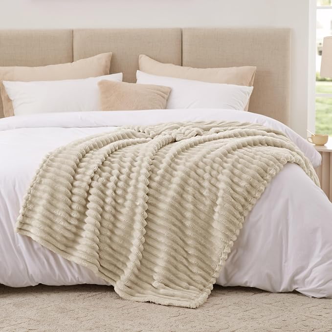 EXQ Home Gentle Soft Fleece Throw Blanket – Cozy Lightweight Blanket for Couch Bed – All-Season Warm Fuzzy Flannel Blanket for Women Mom Her – Gifts for Birthday(60"x80",Linen)