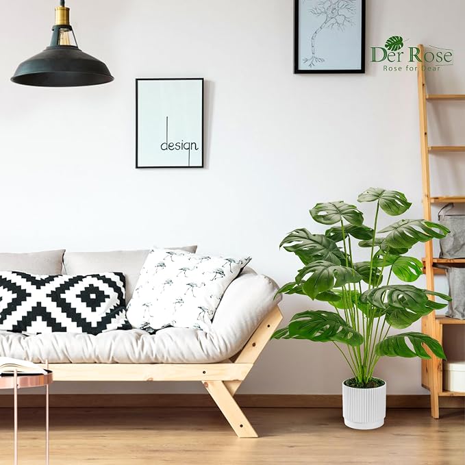Der Rose 28" Fake Plants Large Artificial Monstera Faux Potted Plants Indoor Tall for Outdoor Living Room House Floor Front Porch Tree Decor (Pack of 2)